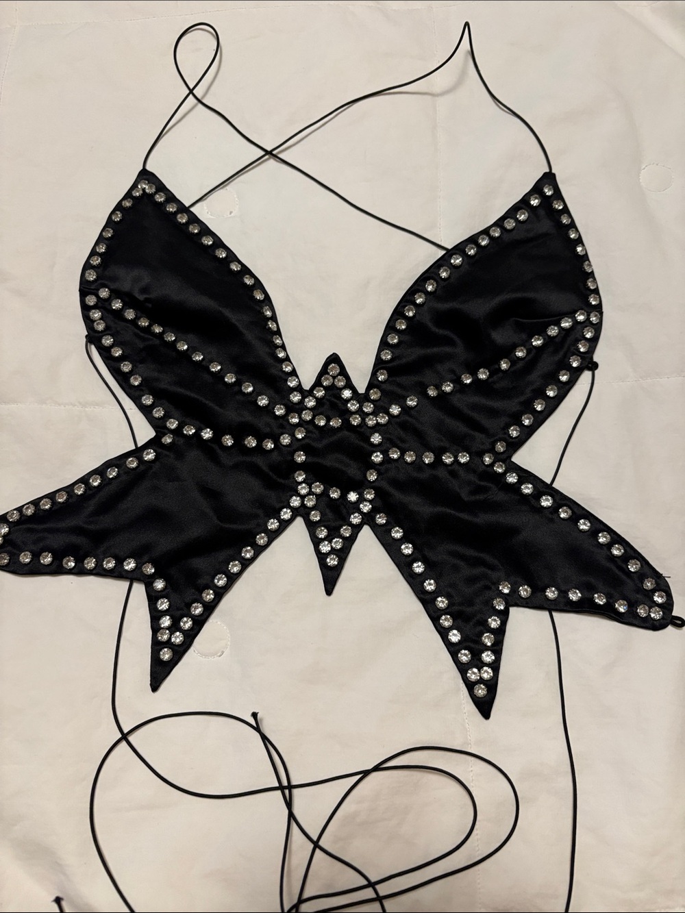 Black Rhinestone Butterfly Crop Top